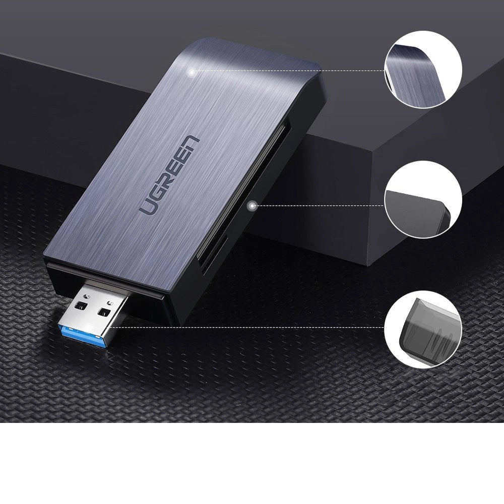 Ugreen SD / micro SD / CF / MS kortlæser til USB 3.0 grå (50541)