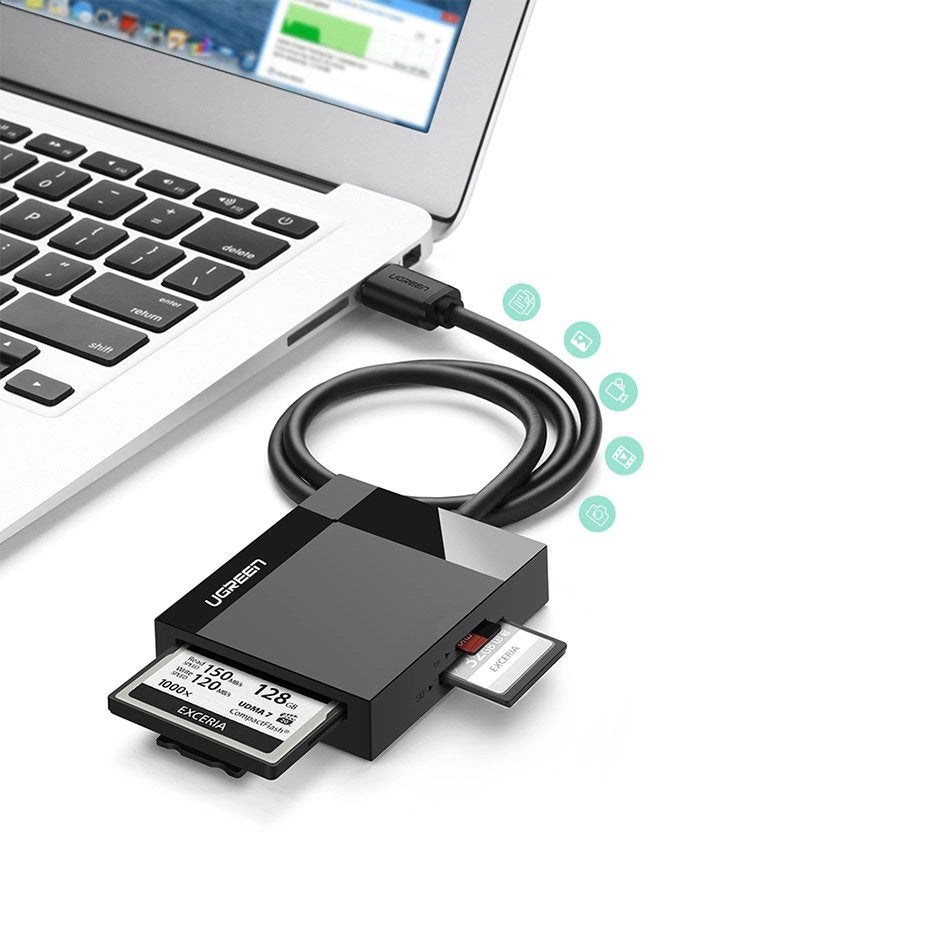 Ugreen CR125 30231 SD / micro SD / CF / MS hukommelseskortlæser med 1m USB 3.0-kabel - sort