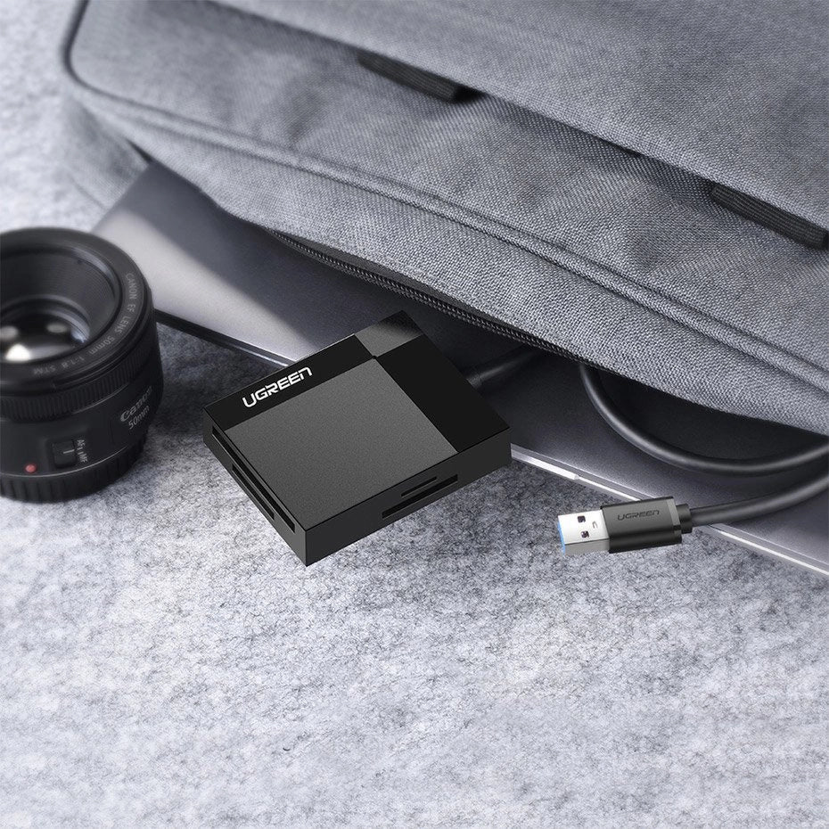 Ugreen CR125 30231 SD / micro SD / CF / MS hukommelseskortlæser med 1m USB 3.0-kabel - sort