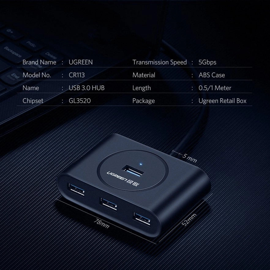 Ugreen HUB 4x USB 3.2 Gen 1 (0,5 m kabel) sort (20290)