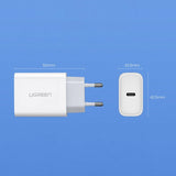 Ugreen USB-oplader Power Delivery 3.0 Hurtig opladning 4.0+ 20W 3A hvid (60450)