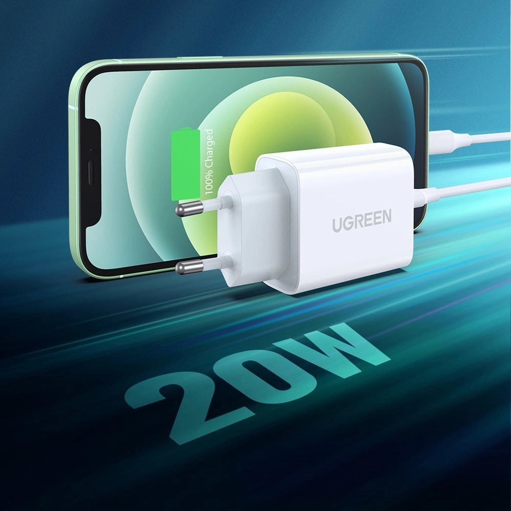 Ugreen USB-oplader Power Delivery 3.0 Hurtig opladning 4.0+ 20W 3A hvid (60450)