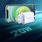 Ugreen USB-oplader Power Delivery 3.0 Hurtig opladning 4.0+ 20W 3A hvid (60450)