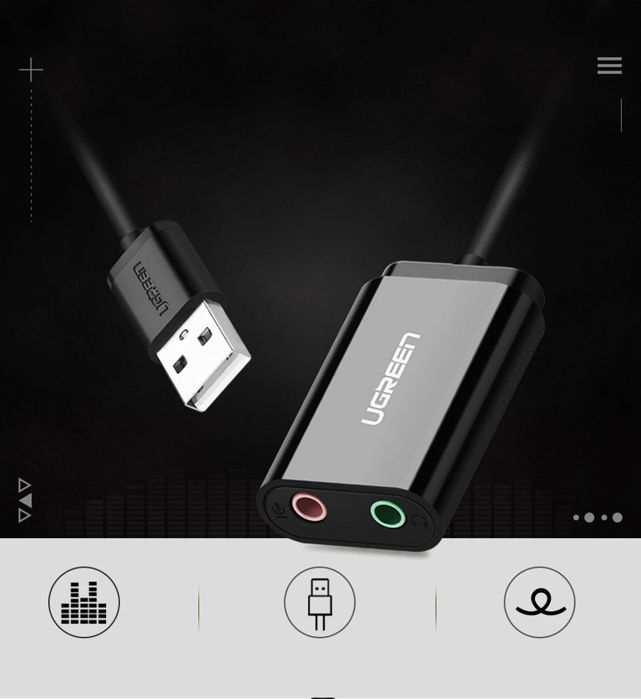 Grøn ekstern lydkort musik adapter USB - 3,5 mm mini jack 15 cm sort (30724)