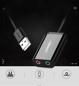 Grøn ekstern lydkort musik adapter USB - 3,5 mm mini jack 15 cm sort (30724)