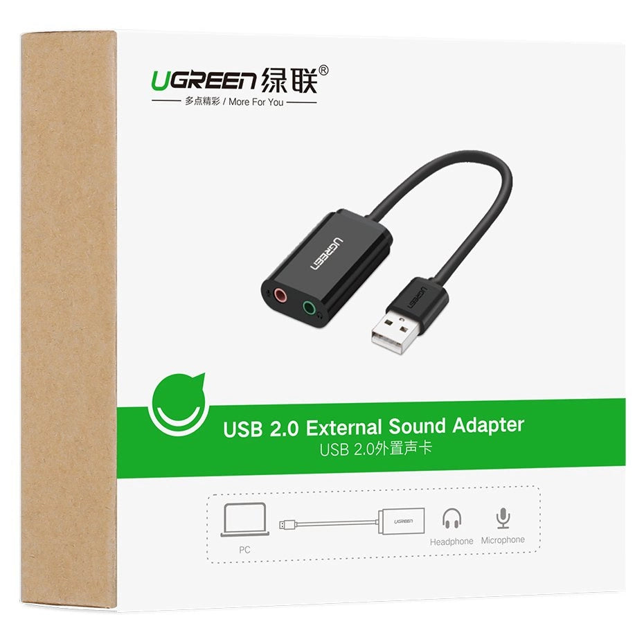 Grøn ekstern lydkort musik adapter USB - 3,5 mm mini jack 15 cm sort (30724)