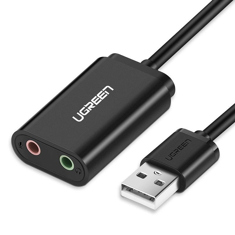 Grøn ekstern lydkort musik adapter USB - 3,5 mm mini jack 15 cm sort (30724)