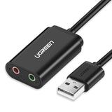 Grøn ekstern lydkort musik adapter USB - 3,5 mm mini jack 15 cm sort (30724)
