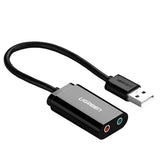 Grøn ekstern lydkort musik adapter USB - 3,5 mm mini jack 15 cm sort (30724)