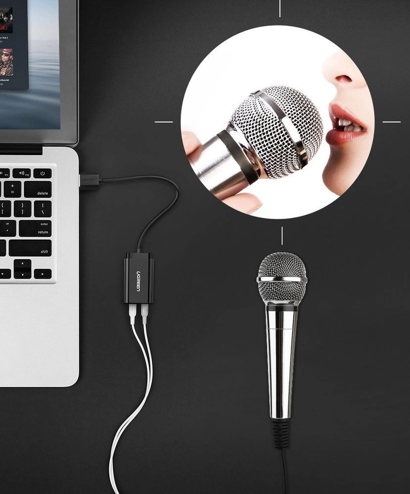 Grøn ekstern lydkort musik adapter USB - 3,5 mm mini jack 15 cm sort (30724)