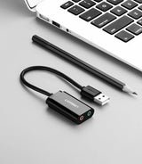 Grøn ekstern lydkort musik adapter USB - 3,5 mm mini jack 15 cm sort (30724)