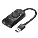 Ugreen eksternt lydkort musik adapter USB - 3,5 mm mini jack med volumen kontrol 15 cm sort (40964)