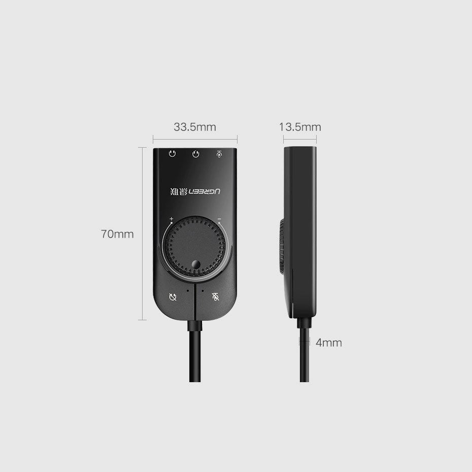 Ugreen eksternt lydkort musik adapter USB - 3,5 mm mini jack med volumen kontrol 15 cm sort (40964)