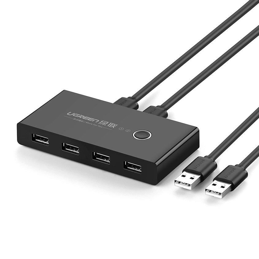 Grøn switch box HUB switch 4x USB 2.0 USB splitter til to computere sort (30767)