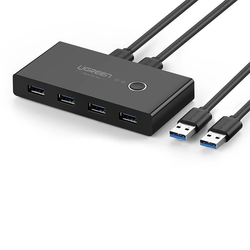 Grøn switch box HUB switch 4x USB 2.0 USB splitter til to computere sort (30767)