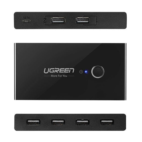 Grøn switch box HUB switch 4x USB 2.0 USB splitter til to computere sort (30767)