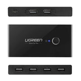 Grøn switch box HUB switch 4x USB 2.0 USB splitter til to computere sort (30767)