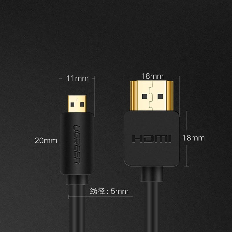 Ugreen kabel HDMI - mikro HDMI kabel 19 pin 2.0v 4K 60Hz 30AWG 1.5m sort (30102)