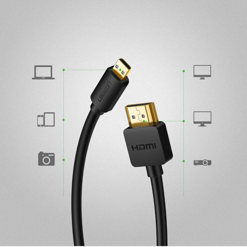 Ugreen kabel HDMI - mikro HDMI kabel 19 pin 2.0v 4K 60Hz 30AWG 1.5m sort (30102)