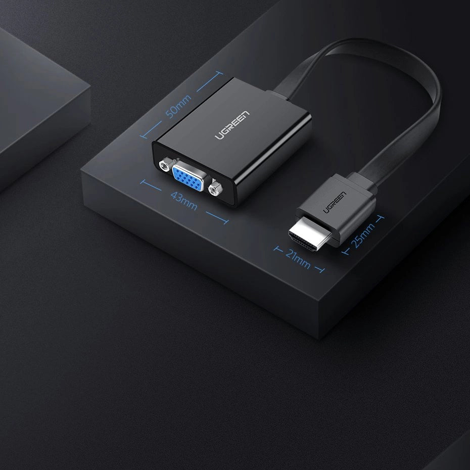 Ugreen adapter HDMI - VGA mikro USB / audio 3,5 mm mini jack sort (40248)