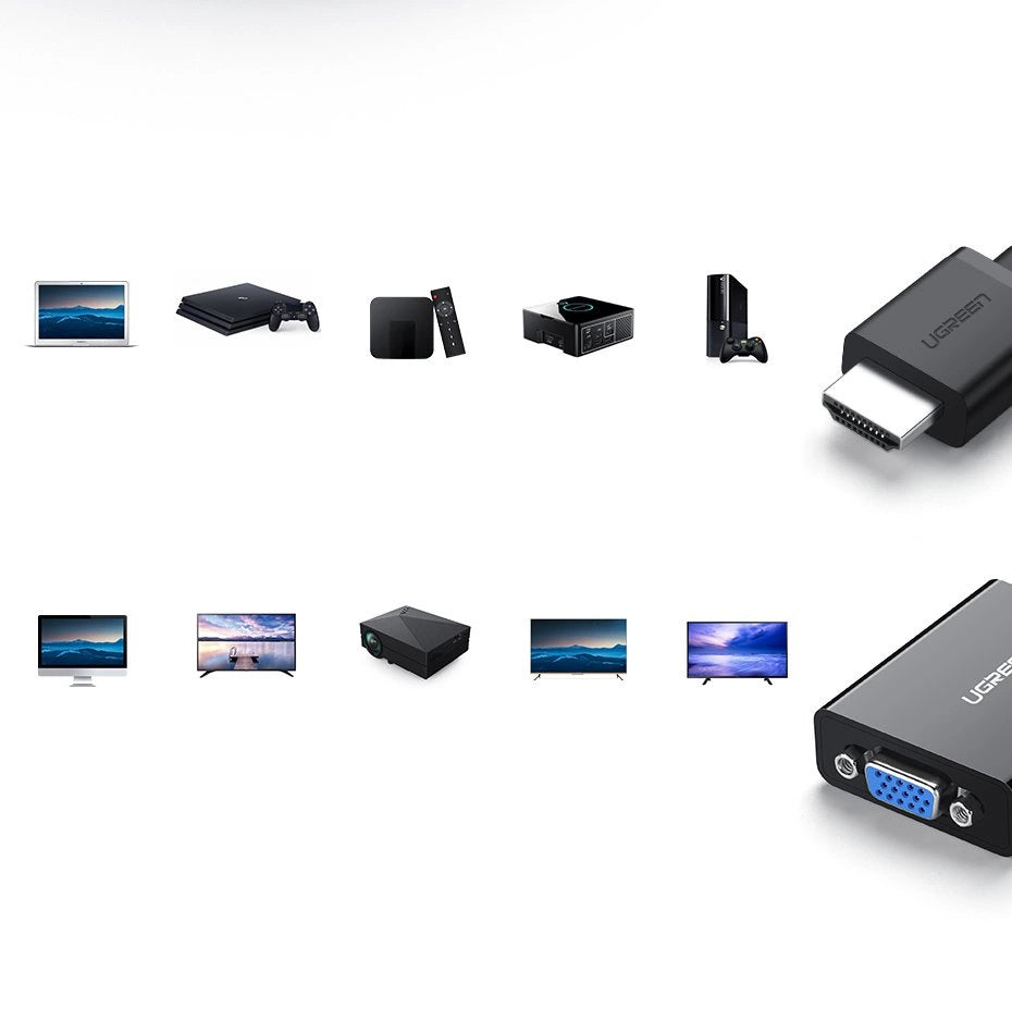 Ugreen adapter HDMI - VGA mikro USB / audio 3,5 mm mini jack sort (40248)