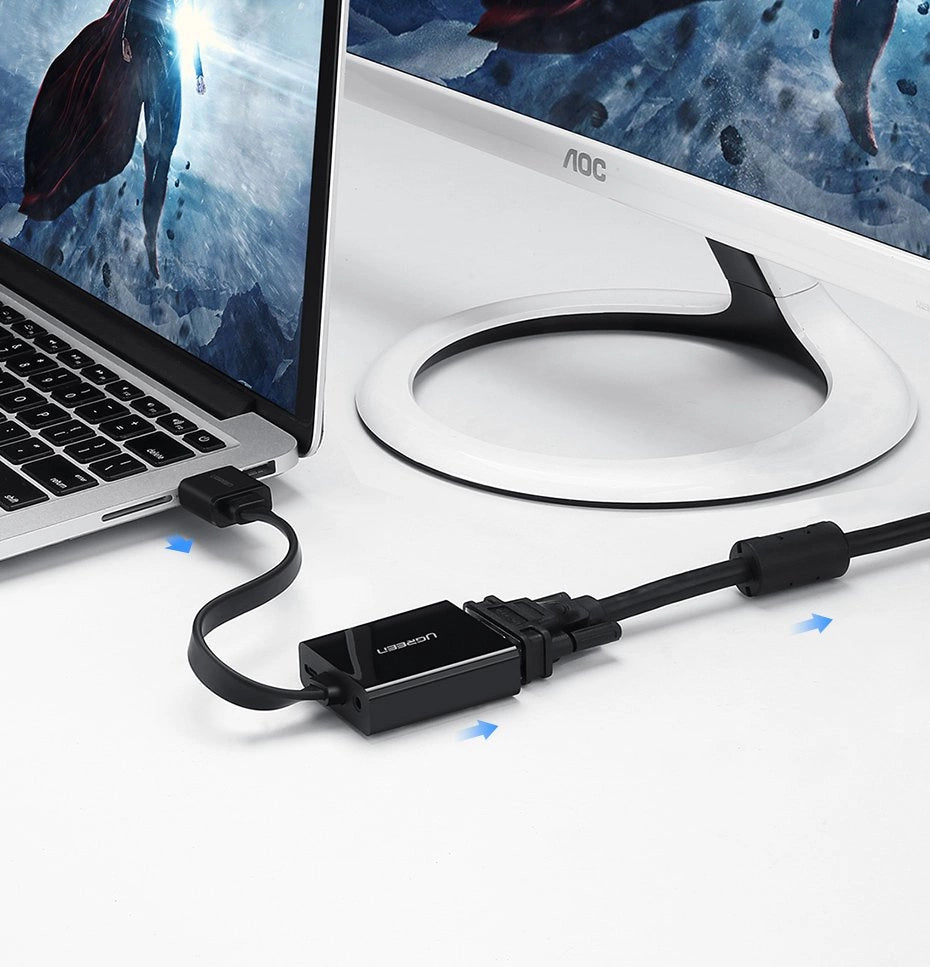Ugreen adapter HDMI - VGA mikro USB / audio 3,5 mm mini jack sort (40248)