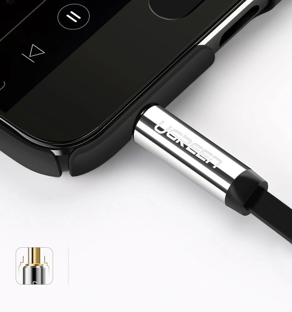 Fladgrøn AUX-lydkabel 3,5 mm mini jack 3m sølv (10728)