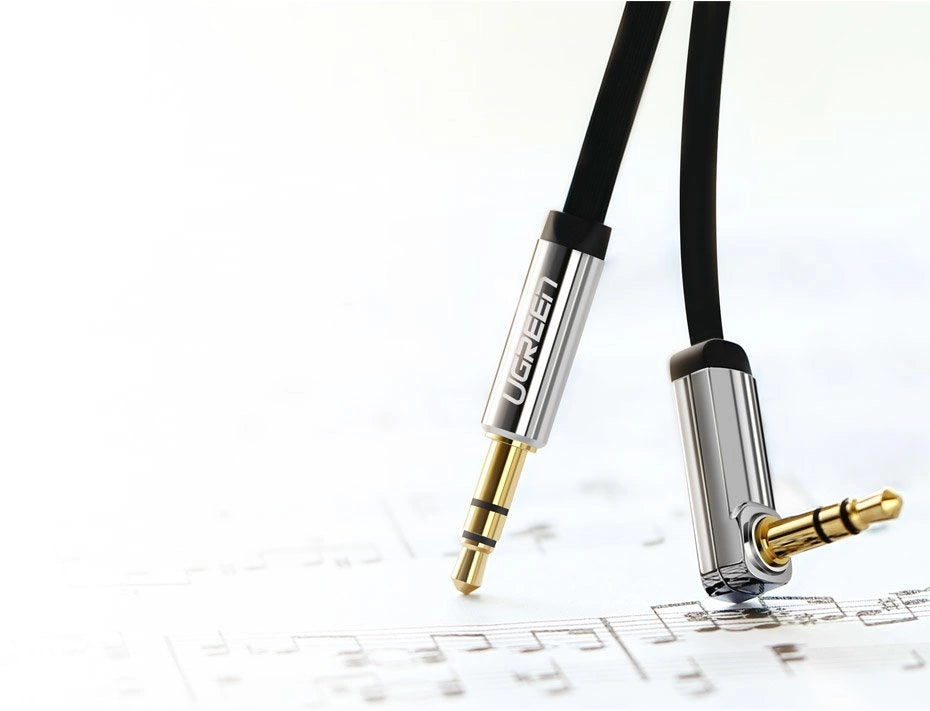Fladgrøn AUX-lydkabel 3,5 mm mini jack 3m sølv (10728)