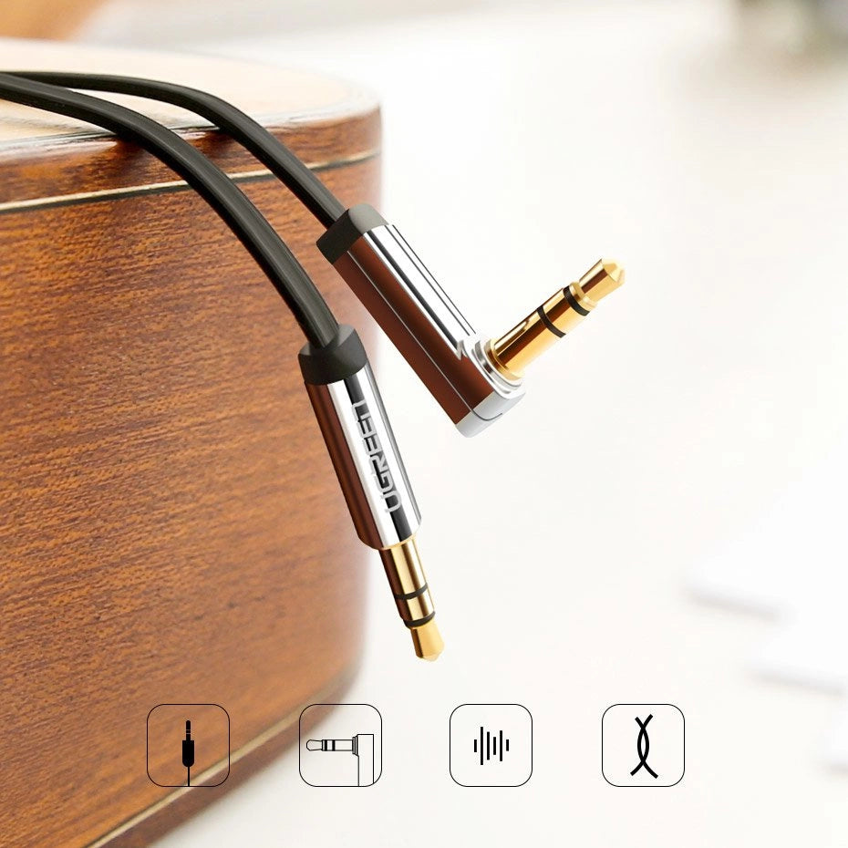 Fladgrøn AUX-lydkabel 3,5 mm mini jack 3m sølv (10728)