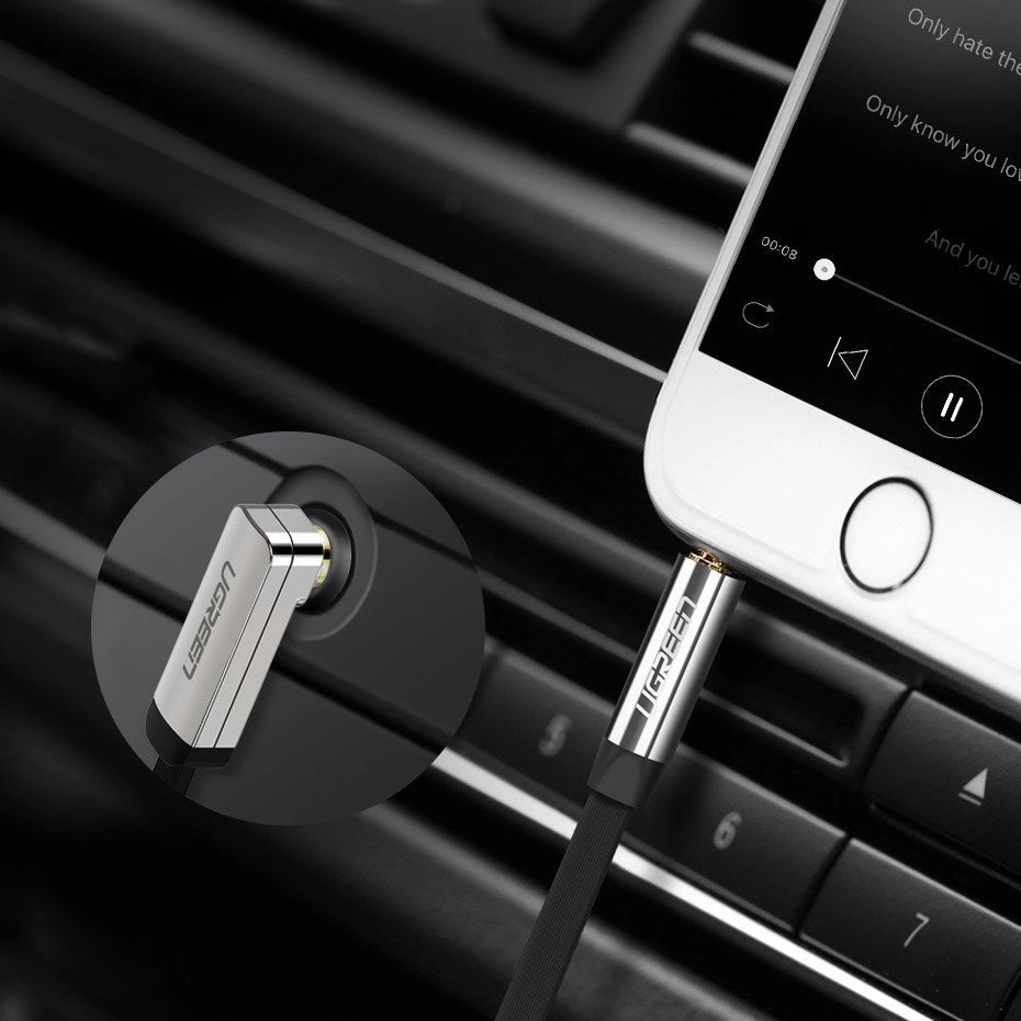 Fladgrøn AUX-lydkabel 3,5 mm mini jack 3m sølv (10728)