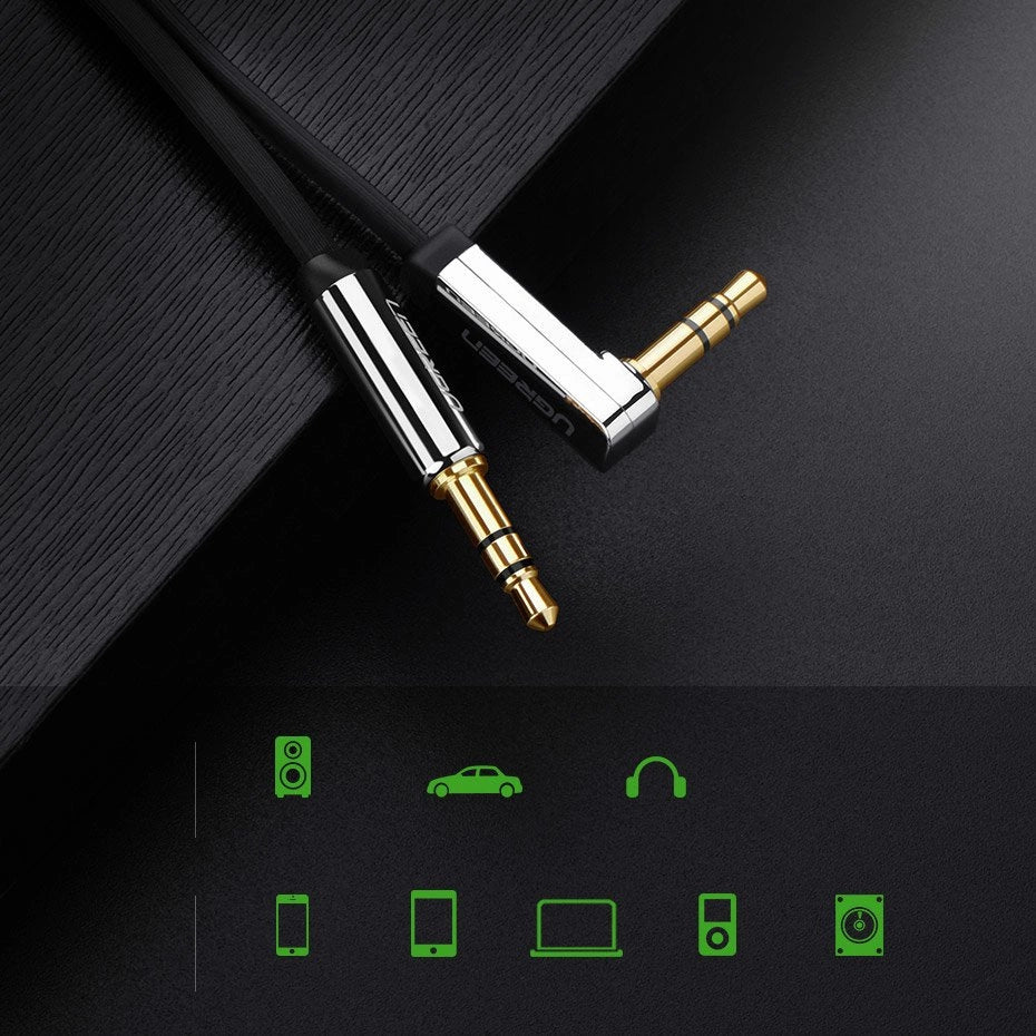 Fladgrøn AUX-lydkabel 3,5 mm mini jack 3m sølv (10728)