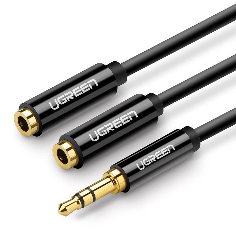 Grøn kabel 3,5 mm hovedtelefon splitter mini jack AUX 25cm sort (20816)