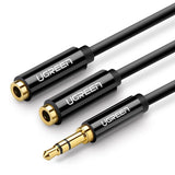 Grøn kabel 3,5 mm hovedtelefon splitter mini jack AUX 25cm sort (20816)