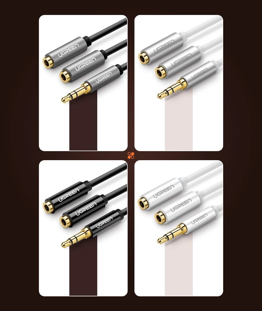 Grøn kabel 3,5 mm hovedtelefon splitter mini jack AUX 25cm sort (20816)