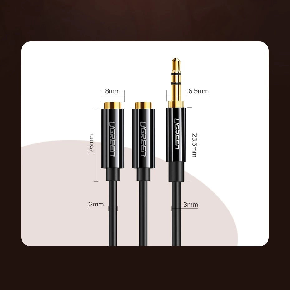 Grøn kabel 3,5 mm hovedtelefon splitter mini jack AUX 25cm sort (20816)