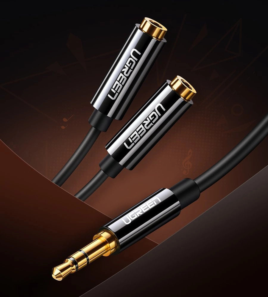 Grøn kabel 3,5 mm hovedtelefon splitter mini jack AUX 25cm sort (20816)