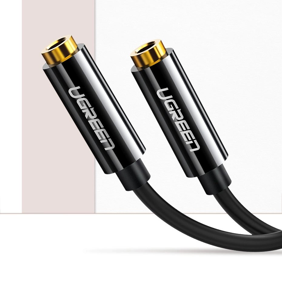 Grøn kabel 3,5 mm hovedtelefon splitter mini jack AUX 25cm sort (20816)