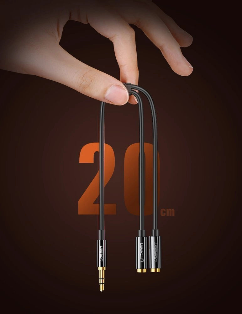 Grøn kabel 3,5 mm hovedtelefon splitter mini jack AUX 25cm sort (20816)