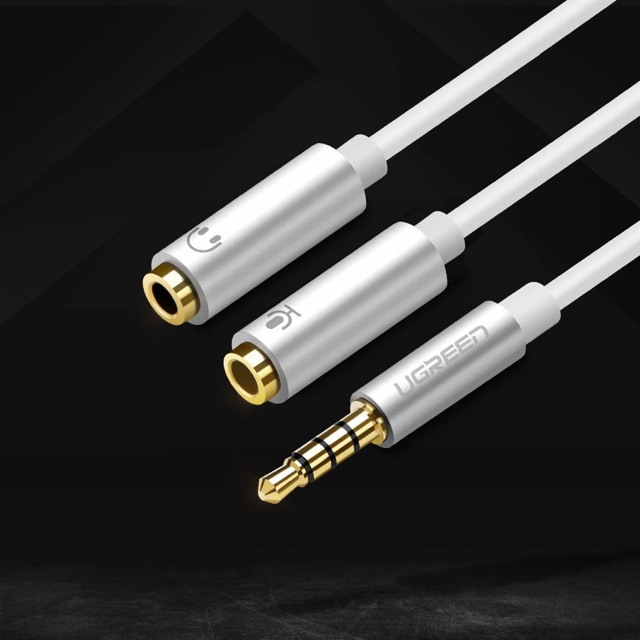 Grønne kabel hovedtelefon splitter 3,5 mm mini jack AUX mikrofon 20 cm (mikrofon + stereo udgang) sølv (30619)