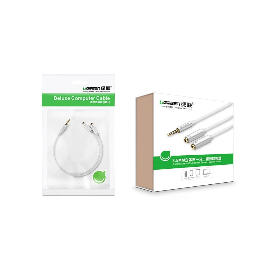 Grønne kabel hovedtelefon splitter 3,5 mm mini jack AUX mikrofon 20 cm (mikrofon + stereo udgang) sølv (30619)