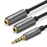 Grønne kabel hovedtelefon splitter 3,5 mm mini jack AUX mikrofon 20 cm (mikrofon + stereo udgang) sølv (30619)