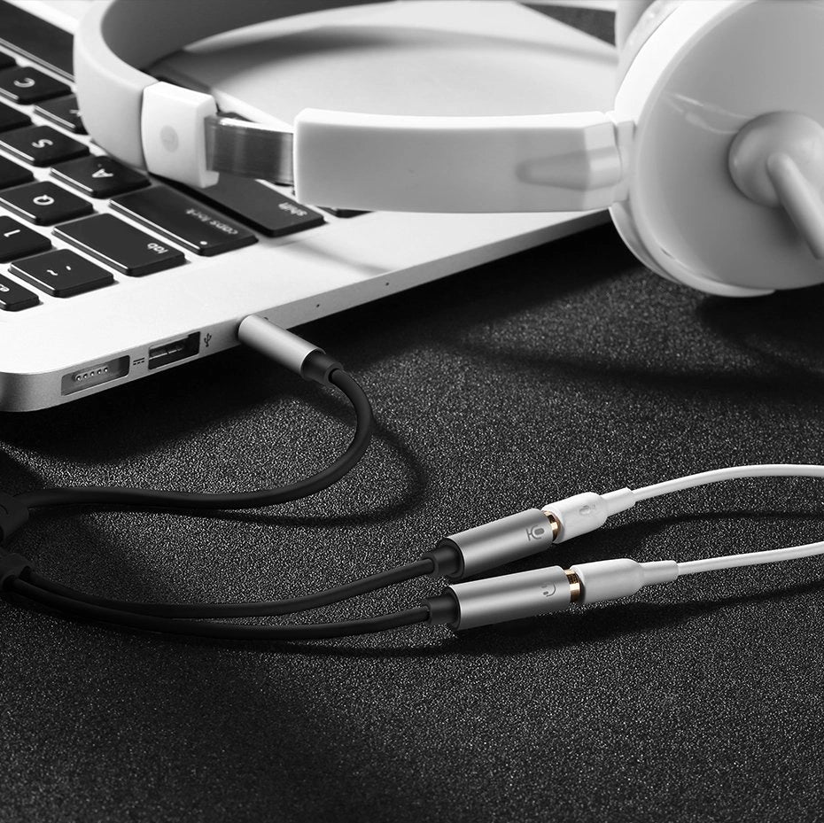 Grønne kabel hovedtelefon splitter 3,5 mm mini jack AUX mikrofon 20 cm (mikrofon + stereo udgang) sølv (30619)