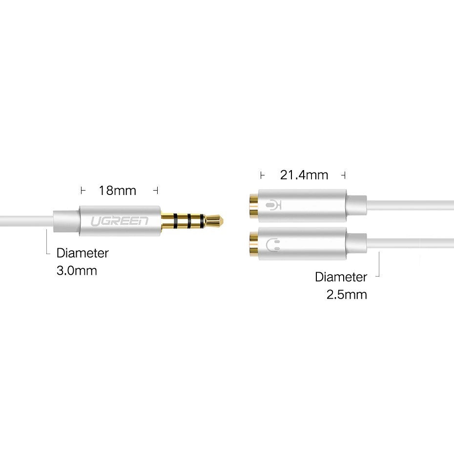 Grønne kabel hovedtelefon splitter 3,5 mm mini jack AUX mikrofon 20 cm (mikrofon + stereo udgang) sølv (30619)