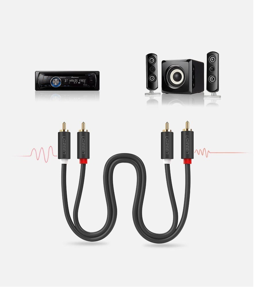 Ugreen AV104 10518 lydkabel 2RCA (mand) / 2RCA (mand) 2m - grå