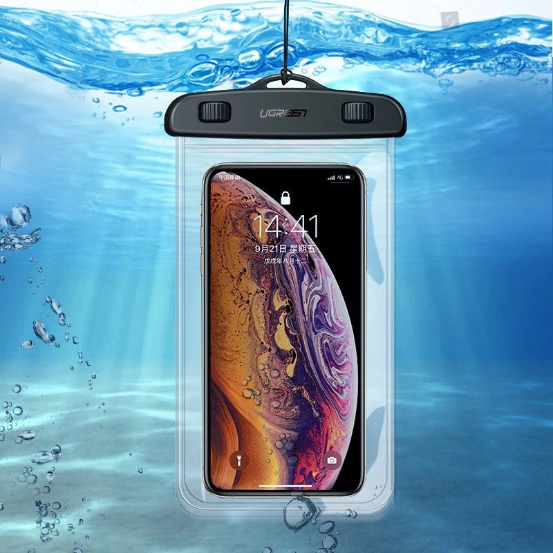 Ugreen LP186 60959 case vandtæt IPX8 til 4-6.5" smartphone - sort og gennemsigtig