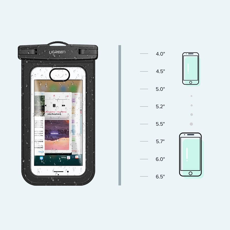 Ugreen LP186 60959 case vandtæt IPX8 til 4-6.5" smartphone - sort og gennemsigtig