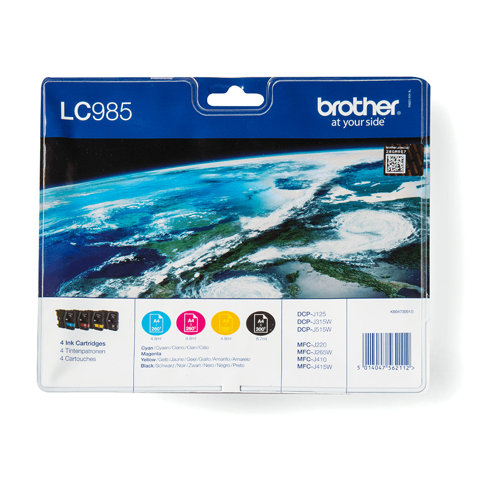 Brother LC985VALBPDR blækpatron 4 stk Original Sort, Blå, Magenta, Gul