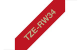 Brother TZE-RW34 etiketbånd Guld på rødt