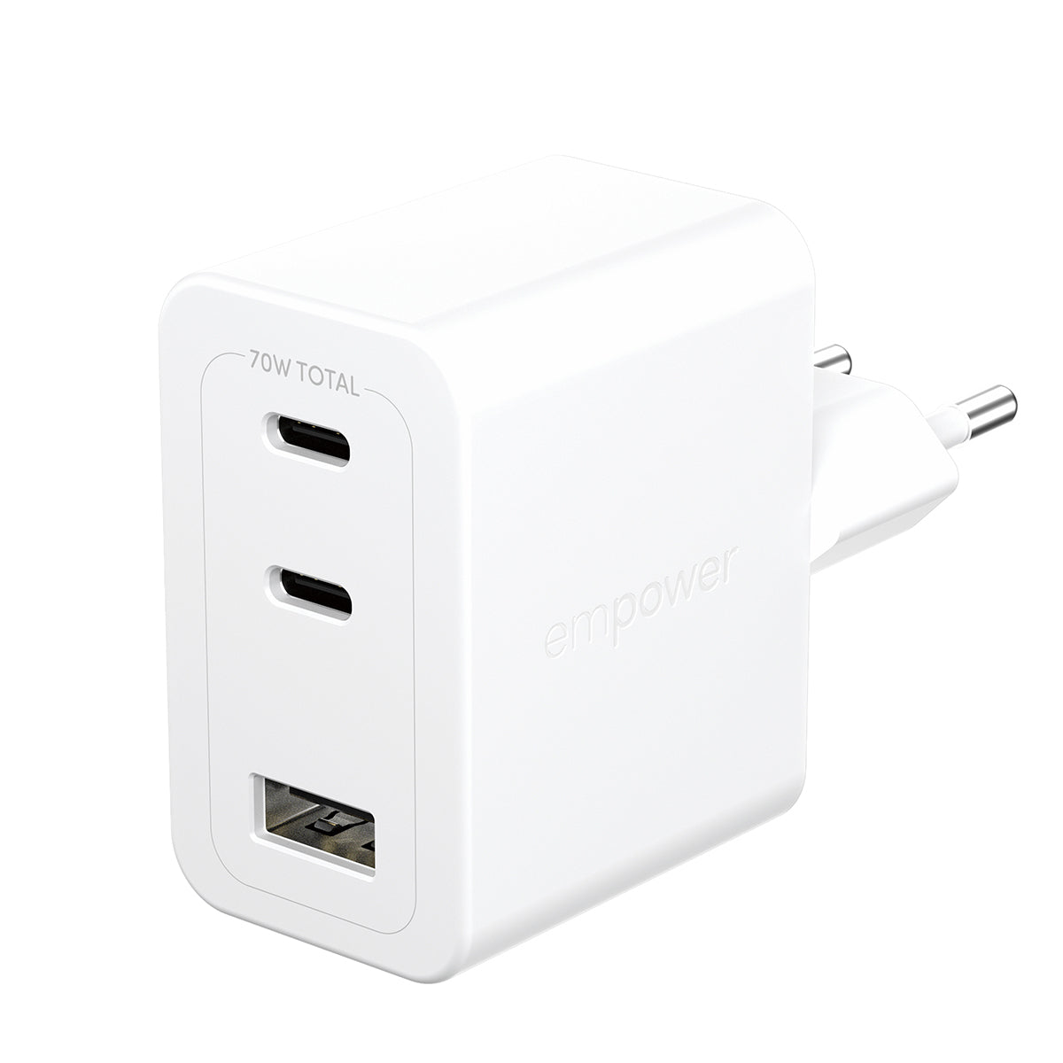 PanzerGlass empower by ® Turbo 70W Multiple Oplader inkl. 2 x USB-C + USB-A | EU Stik | Silver White