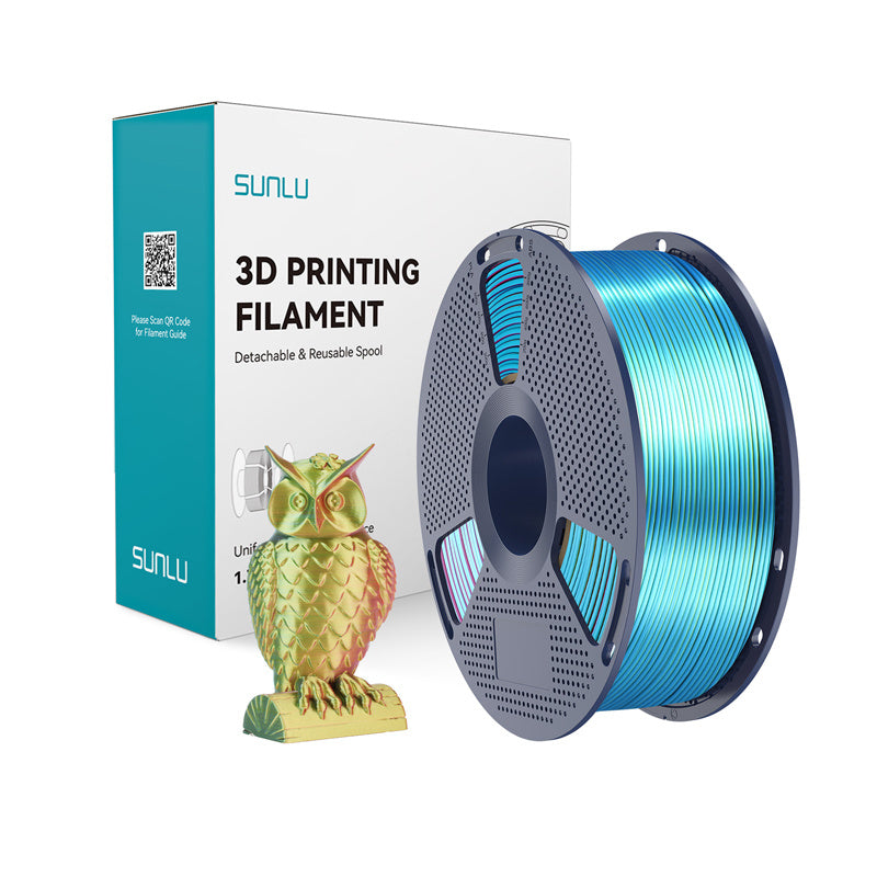 Sunlu PLA+ silke trefarvet filament (rødt, gult og grønt)